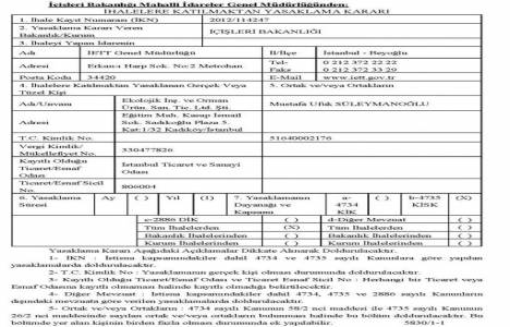 İçişleri Bakanlığı 1 firma ve 4 şahısa ihalelere katılma yasağı verdi!