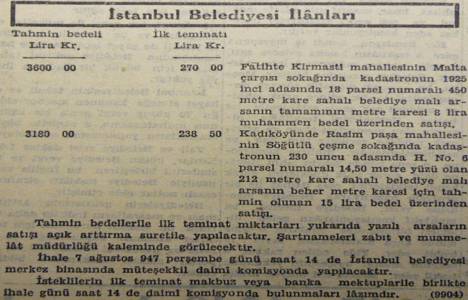 1947 yılında Fatih'te 450 metrekare arsa, metrekaresi 8 liraya satılacakmış!