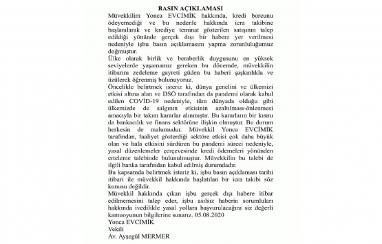 Yonca Evcimik ten evine haciz geldiği iddialarına ilişkin açıklama!