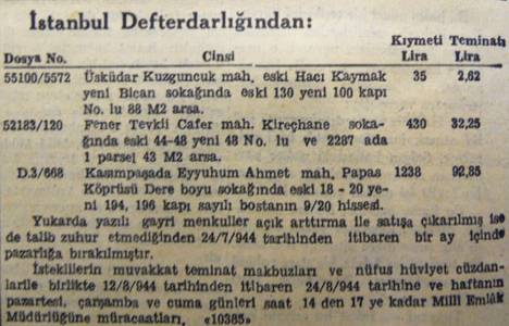 1944 yılında Kuzguncuk'ta 88 metrekare arsa 35 liraya satılacakmış!