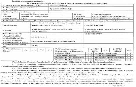 İçişleri Bakanlığı 2 firma ve 1 kiş için ihalelere katılma yasağı verdi!