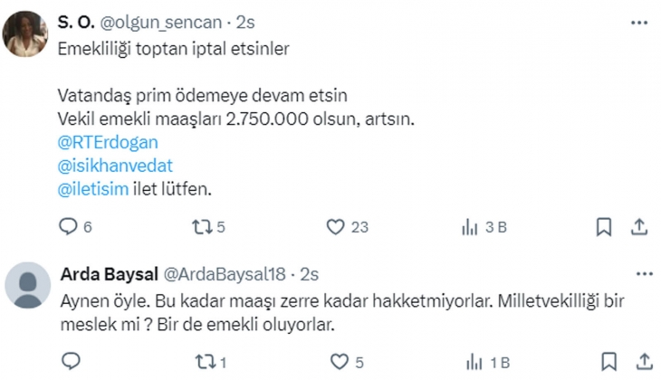 Milletvekili ve emekli olanlar 275 bin TL maaş alıyor: Vekil maaşları düşürülsün, milletvekili emekliliği iptal edilsin!
