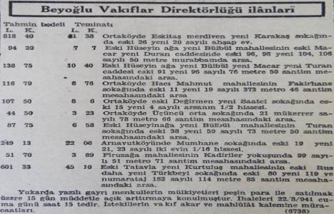 1941 yılında Ortaköy'de 373 metrekare arsa 116 liraya satılacakmış!