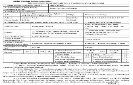 Ercüment Deveci ye ihalelere katılma yasağı!