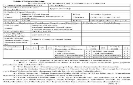 İç İşleri Bakanlığı 2 kişinin ihalelere katılmasını yasakladı!