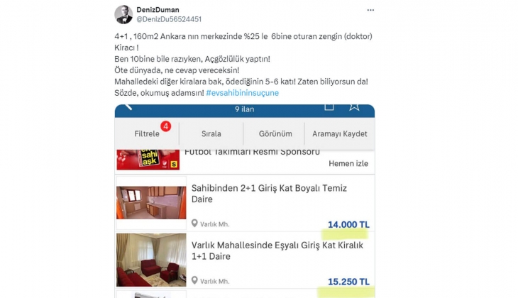 160 metrekarelik 4+1 evde 6 bin TL ye oturan kiracıya ev sahibinden tepki: Mahalledeki diğer kiralar 5-6 katı