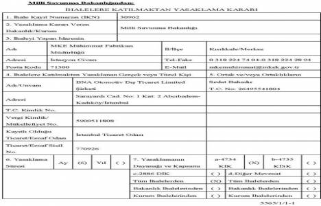 BNA Otomotiv hakkında ihalelere yasaklama kararı!