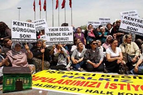 Eyüp ve Alibeyköy'lü vatandaşlardan İBB önünde gecekondu eylemi!