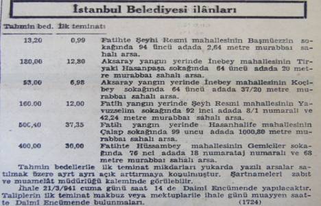 1941 yılında Fatih'te bin metrekare arsa 500 liraya satılacakmış!