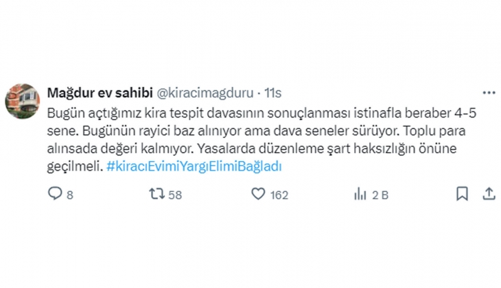 Kira tespit davasının sonuçlanması istinafla beraber 5 seneyi buluyor! Ev sahipleri şikayetçi!