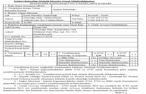 İçişleri Bakanlığı 1 firma ve 4 şahısa ihalelere katılma yasağı verdi!