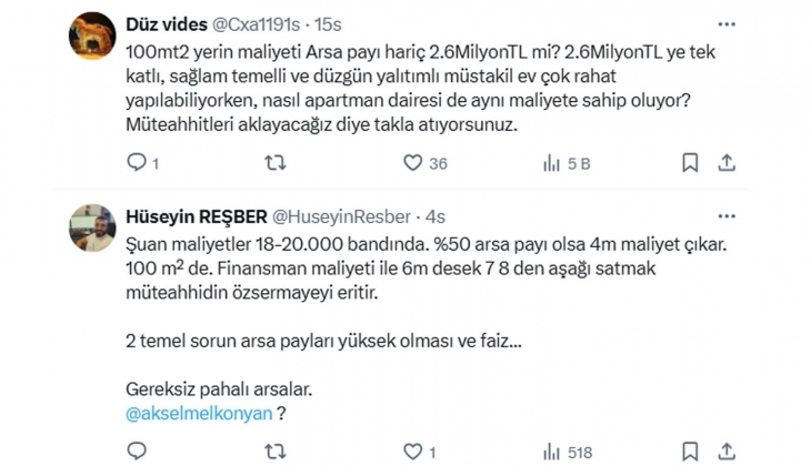 İnşaat Mühendisi Atakan Bakılan hesapladı: 1 metrekare konutun birim maliyeti 26 bin, müteahhite maliyeti ise 33 bin TL!