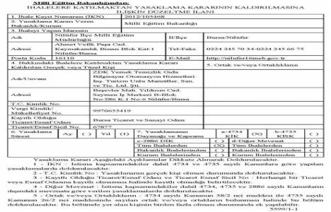 Milli Eğitim Bakanlığı 1 firmaya ihalelere katılma yasağı verdi!