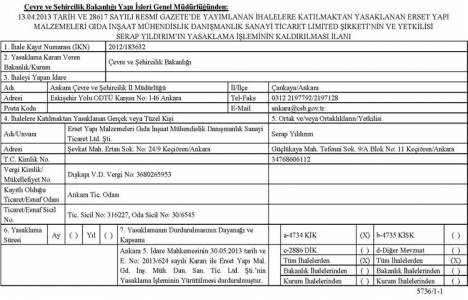 Erset Yapı Gıda şirketi ihalelere katılma yasağı kararı!