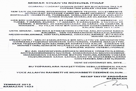  Mimar Sinan için Recep Tayyip Erdoğan