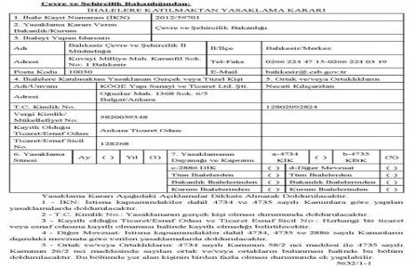 Çevre ve Şehircilik Bakanlığı 1 firmaya ihalelere katılma yasağı verdi!