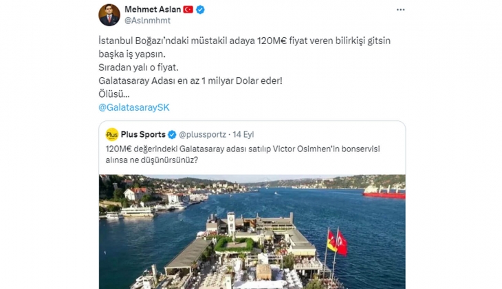 Mehmet Aslan dan Galatasaray Adası açıklaması: En az 1 milyar dolar eder!