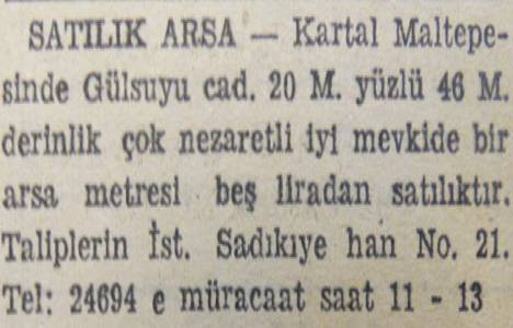 1948 yılında Suadiye de metrekaresi 6 liraya arsa satılacakmış!