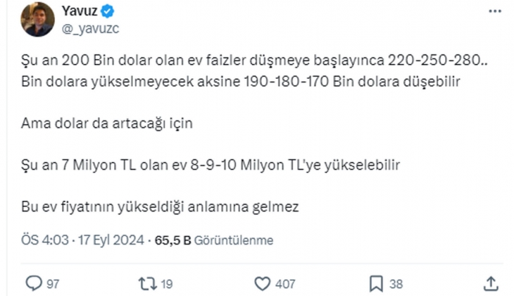 Faiz düşer, dolar artarsa 7 milyon TL lik ev 10 milyon TL ye kadar yükselebilir! 