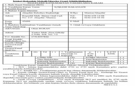 İçişleri Bakanlığı 1 firma ve 4 şahısa ihalelere katılma yasağı verdi!