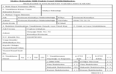Maliye Bakanlığı 4 firma ve 2 şahıs için ihalelere katılma yasağı aldı!