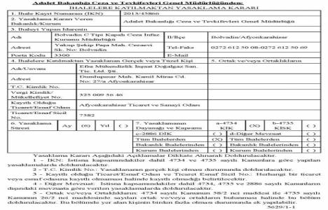 Adalet Bakanlığı 2 firmaya ihalelere katılma yasağı verdi!
