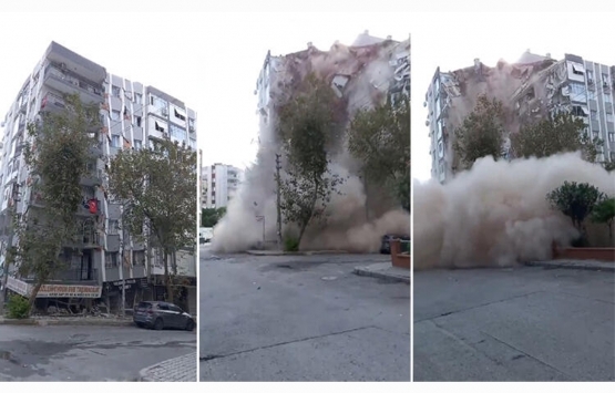 İzmir'de 7 katlı binanın yıkılma anları görüntülendi!