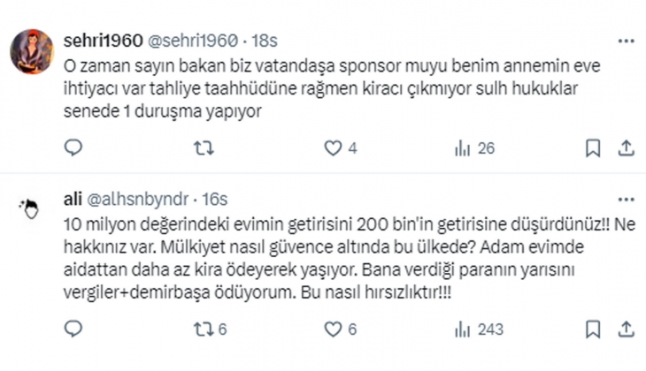 Ev sahipleri zengin, kiracılar yoksul mu? Mağdur ev sahibinden Bakan Tunç a yüzde 25 zam sınırı tepkisi!