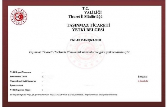 Taşınmaz Ticareti Yetki Belgesi örneği 2021!