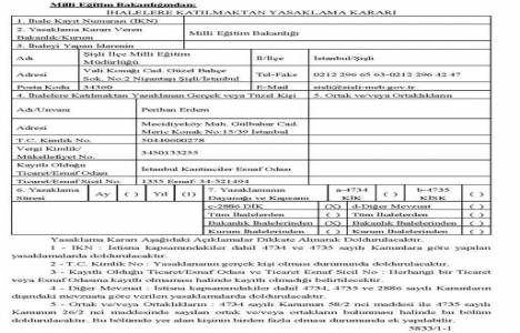 Milli Eğitim Bakanlığı Perihan Erdem e ihalelere katılma yasağı verdi!