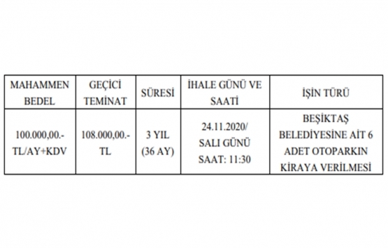 İstanbul Beşiktaş taki 6 adet otopark kiraya verilecek!