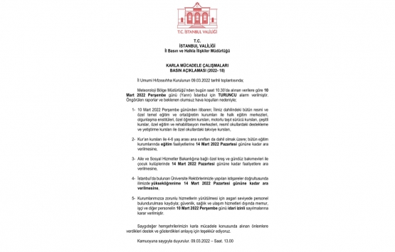 İstanbul Valiliği nden son dakika kar uyarısı! İşte valiliğin açıkladığı 8 maddelik kararlar…