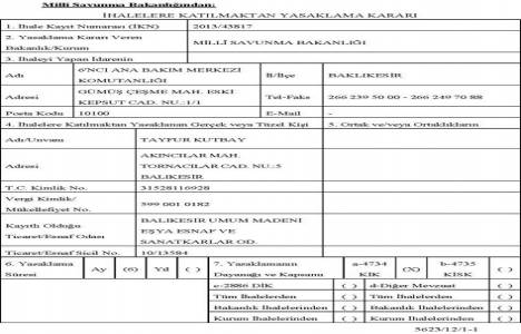 Milli Savunma Bakanlığı 17 firmaya ihalelere katılma yasağı verdi!