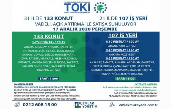 TOKİ 31 ilde 11 konut ve 21 ilde 107 iş yerini satıyor!