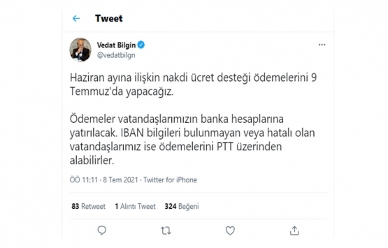 Bakan Bilgin açıkladı: Ödemeler 9 Temmuz da hesaplarda!