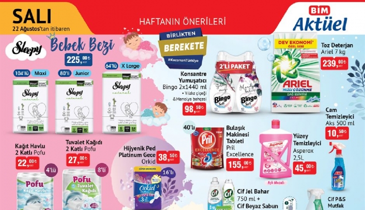 BİM'de bebek bezi 225 TL, Dev ekonomik toz deterjan 239 TL'ye düştü! BİM 22 Ağustos aktüel ürünler kataloğu
