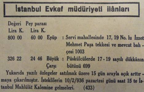 1936 yılında Mehmet Paşa Tekkesi 800 liraya satılacakmış!