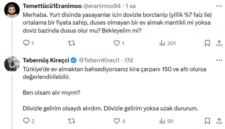 Tebernüş Kireçci konutta yeni teorileri yazdı: Kiralardaki yükselişin hız kesmesi, ev fiyatlarının artması gerekiyor!