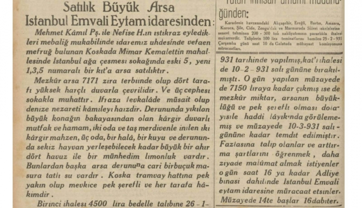 1931 yılında Fatih te 7171 metrekarelik paha biçilemez arsa!