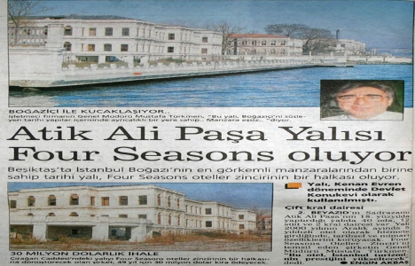 Atik Ali Paşa Yalısı 2000 yılında 5 yıldızlı otel olacakmış!