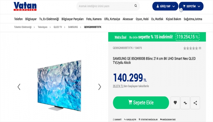 Vatan Bilgisayar da Samsung televizyonlar yüzde 15 indirimli! İşte 26 Eylül 2022 Vatan Bilgisayar fiyat listesi