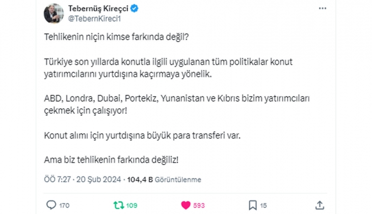 Yatırım yapan olmazsa kiralayacak ev de olmaz! Türkiye de kısıtlananlar, konut yatırımını yurt dışında yapıyor!
