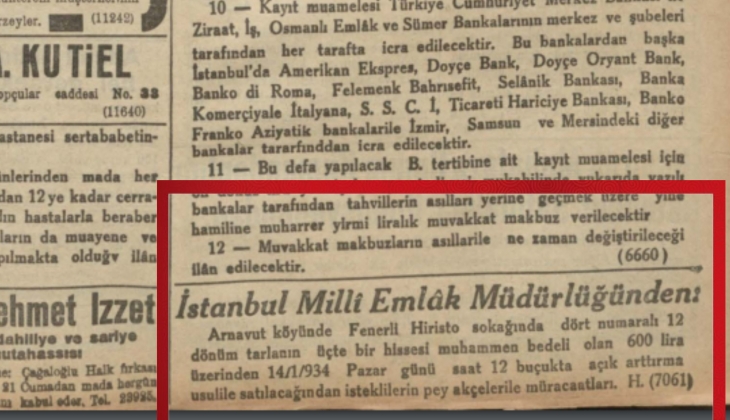 Milli Emlak Arnavutköy de 1934 te 600 liraya tarla satıyormuş!