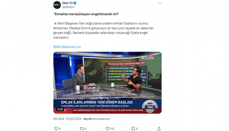 Ekonomist Mert Başaran: İlan doğrulama sistemi emlak fiyatlarını olumlu etkilemez!