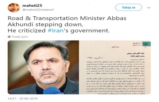 İran Ulaştırma ve Şehircilik Bakanı Ahundi istifa etti!