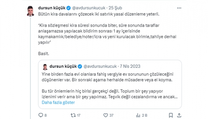 Tüm kira sorunları iki satırlık yasal düzenlemeyle çözülebilir! İşte o öneri...