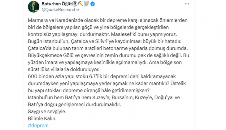 İstanbul da 600 binden fazla yapı 6.7 lik depremi bile kaldıramaz! Yeni yerler imara ve yapılaşmaya açılmamalı!