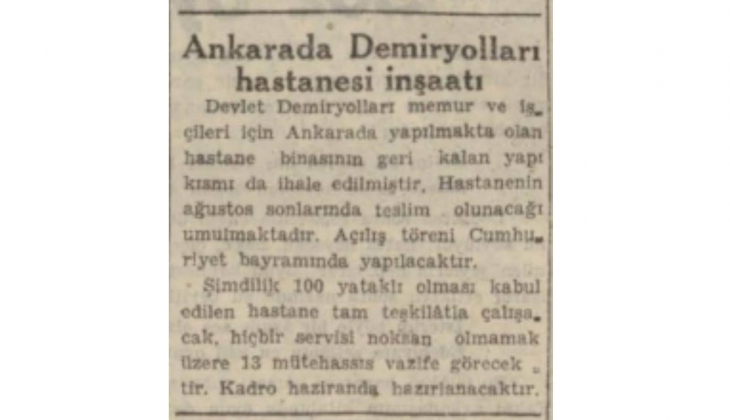 1942 yılında memur ve işçiler için Demiryolları Hastanesi projesi!