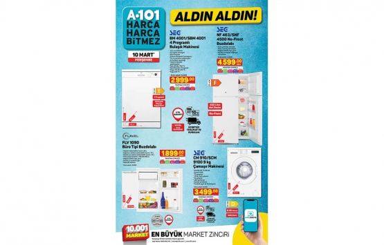 A101 10 Mart 2022 kataloğu! Büyük fırsat: Çamaşır Makinesi 3.499 TL!