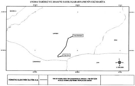 Koru RES TM-Çanakkale Havza 1 TM Enerji İletim Hattı Projesi için kamulaştırma kararı!